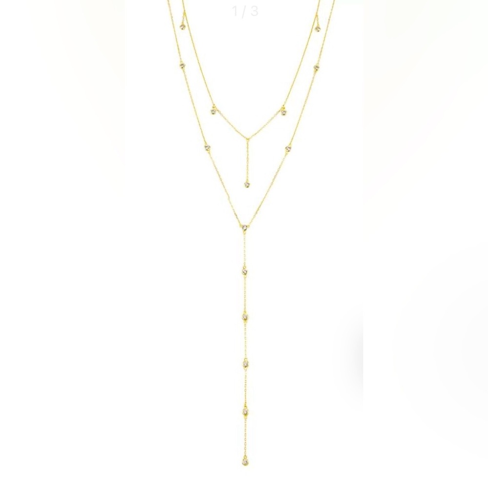 Sashi 14K gold plated lariat necklace with zirconia crystals - NWT, fine jewelry